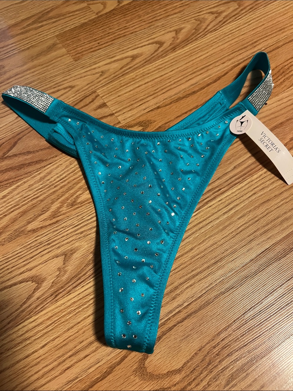 Victoria's Secret Teal Crystal-Embellished Thong